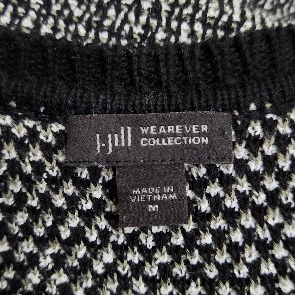 J.JILL Wearever Collection Black Knit Textured Tweed Long Duster Cardigan Sz M